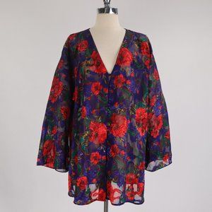 Vtg Victoria's Secret Gold Label Floral Tapestry Blouse Shirt Nightgown Dress L